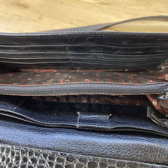 VTG Brighton Black Croc Leather Crossbody Clutch Purse Organizer Wallet Vintages - Picture 13 of 14